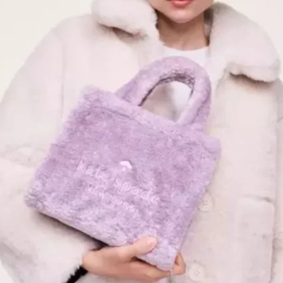 NWOT Kate Spade Ellie Lavender Purple Faux Fur Small Tote Bag - Picture 4 of 16